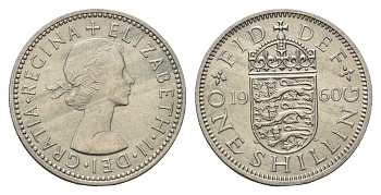 Великобритания 1 шиллинг 1960 Елизавета II (1952-2022), Английский герб KM 904, Spink 4147 медно-никель UNC 4121-834