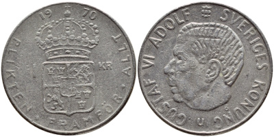Швеция 1 крона 1970 Густав VI Адольф (1950-1973) KM 826a медь плакированная медно-никелем 4388-1152
