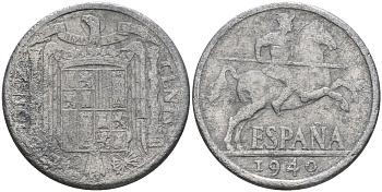 Испания 10 сентимо 1940 Франсиско Франко (1939-1975) KM 766 алюминий 4604-512