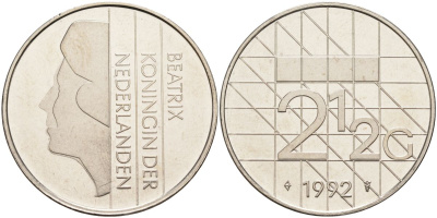 Нидерланды 2 1/2 гульдена 1992 Беатрикс (1980-2013) KM 206 никель UNC 4593-1046