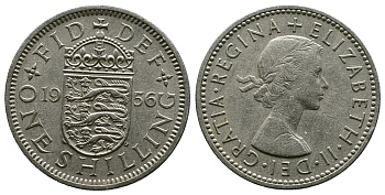 Великобритания 1 шиллинг 1956 Елизавета II (1952-2022), Английский герб KM 904, Spink 4147 медно-никель 4384-332