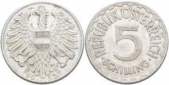 АВСТРИЯ 5 ШИЛЛИНГОВ 1952 KM 2879 алюминий 4403-715