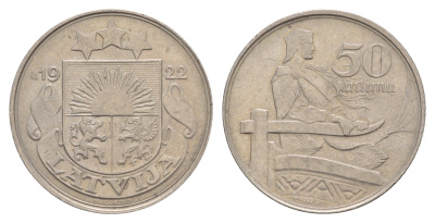 Латвия 50 сантимов 1922 год-тип KM 6 никель 4657-815