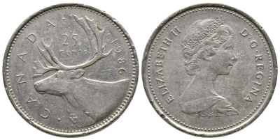 Канада 25 центов 1986 Елизавета II (1952-2022), олень KM 74 никель 4681-851