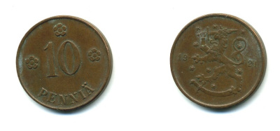 Финляндия 10 пенни 1921 республика (1918-1962) KM 24 медь 29-1232