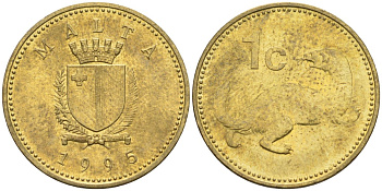 Мальта 1 цент 1995 ласка, горностай KM 93 никель латунь 4585-1235