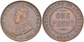 АВСТРАЛИЯ 1 ПЕННИ 1933 ГЕОРГ V (1910-1936) KM 23 бронза 4403-924