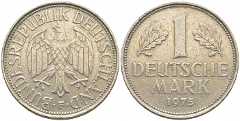 ФРГ 1 МАРКА 1975 F KM 110, J. 385 медно-никель 3856-134