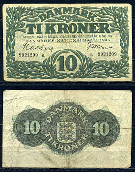 Дания 10 крон 1945 серия a Pick 37 b бумага 6301-43-1-2