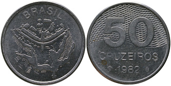 Бразилия 50 крузейро 1982 KM 594.1, Schon 103 нержавеющая сталь 4519-357