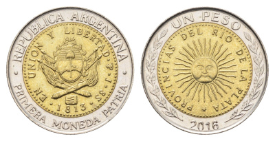 Аргентина 1 песо 2016 KM 112 биметалл aUNC 4663-842
