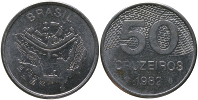 Бразилия 50 крузейро 1982 KM 594.1, Schon 103 нержавеющая сталь 4519-357