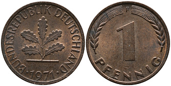ФРГ 1 пфенниг 1971 F KM 105, J.380 сталь плакированная медью 99-319