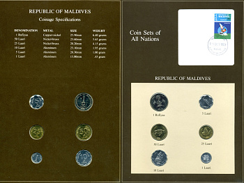 Мальдивские острова набор из 6 монет 1982-1984 серия наборы мира, запайка в буклете с маркой    UNC  14-01-03-24