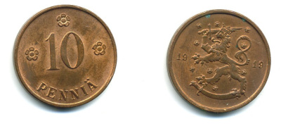 Финляндия 10 пенни 1919 KM 24 медь 37-326