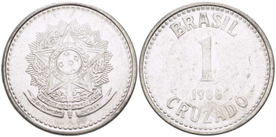 Бразилия 1 крузадо 1988 KM 605 нержавеющая сталь 217-247