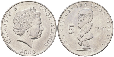 Острова Кука 5 центов 2000 ФАО KM 369 сталь плакированная никелем BU 4128-955