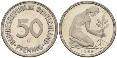 ФРГ 50 пфеннигов 1968 G J 384, KM 109.1 медно-никель  PROOF  1094-4-53