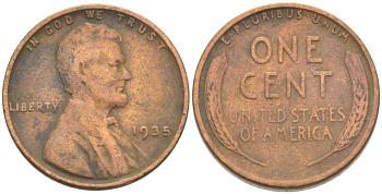 США 1 ЦЕНТ 1935 ЛИНКОЛЬН KM 132 бронза 3309-428