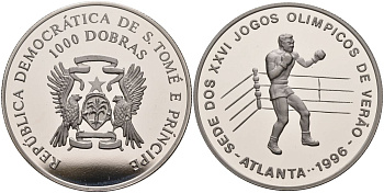 Сан-Томе и Принсипи 1000 добра 1996 XXVI олимпийские игры в Атланте 1996 года, бокс KM 56 медно-никель PROOF 04-137-42