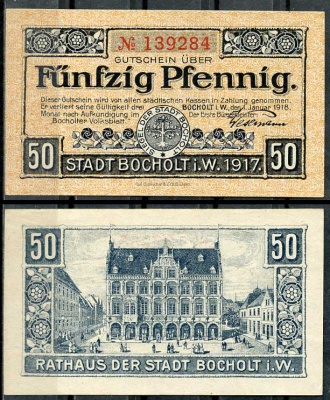 Германия, Бохольт 50 пфеннигов 1918 нотгельд, 01.01.1918 Tieste 0785.05.02 бумага UNC (пресс) 8614-47-3-1