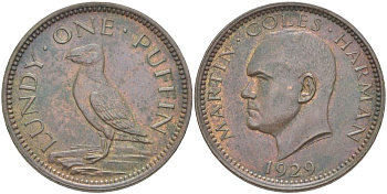 Остров Ланди 1 паффин 1929 Мартин Колес Харман KM Tn 2, Seaby 7850 бронза аUNC 1519-1214