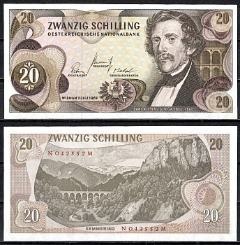 Австрия 20 шиллингов 1967 Pick 142 бумага UNC (пресс) 2196-43-3-1