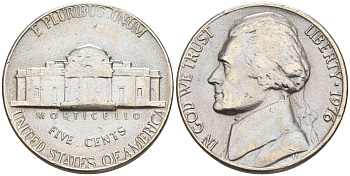 США 5 ЦЕНТОВ 1976 ДЖЕФФЕРСОН KM A192 медно-никель 190-123