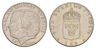 Швеция 1 крона 1984 Карл XVI KM 852a медно-никель 4650-453