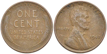 США 1 ЦЕНТ 1942 ЛИНКОЛЬН KM 132 бронза 218-912