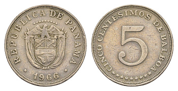 Панама 5 сентесимо 1966 KM 23.2 медно-никель 4644-635
