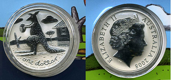 АВСТРАЛИЯ 1 ДОЛЛАР 2008 КЕНГУРУ С МЯЧЕМ серебро Ш6