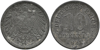 Германия 10 пфеннигов 1921 KM 26 цинк 4171-254
