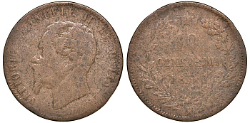 Италия 10 чентезимо 1866 N, Виктор Эммануил II KM 11.4 медь 4512-615