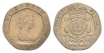 Великобритания 20 пенсов 1982 Елизавета II (1952-2022) KM 931, Spink 4230 (G1) медно-никель 4639-832