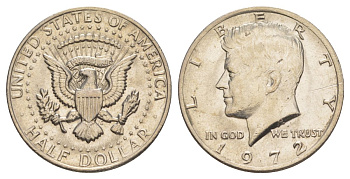 США 1/2 доллара (50 центов) 1972 Джон Кеннеди KM 202b медь плакированная медно-никелем aUNC 4157-325