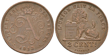 Бельгия 2 сантима 1912 Belges, Альберт I (1909-1934) KM 64 медь 4615-658