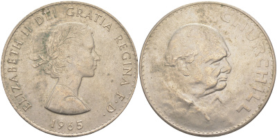Великобритания 1 крона (5 шиллингов) 1965 Уинстон Черчилль, Елизавета II (1952-2022) KM 910, Spink 4144 медно-никель 4552-424
