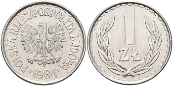 Польша 1 злотый 1984 MW KM 49.1 алюминий  UNC  4161-215