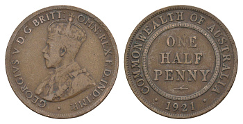 Австралия 1/2 пенни 1921 Георг V (1910-1936) KM 22 бронза 4652-134