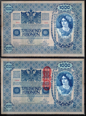 Австрия 1000 крон 1902 (1919) Pick 59 бумага UNC (пресс) 8613-9-1-2