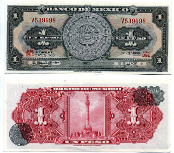 Мексика 1 песо 1969 27 августа 1969 Pick 59k бумага aUNC 2196-18-3-1