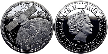 Ниуэ 2 доллара 2014 первый полет космического корабля Союз 1966 медно-никель PROOF 1068-1-44