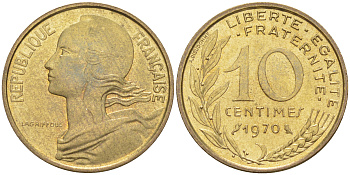 Франция 10 сантимов 1970 тип Marianne KM 929, LE FRANC 144.10 медь алюминий никель 4511-925