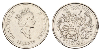 Канада 25 центов 1999 Миллениум - Июль 1999, Нация людей KM 348 никель aUNC 4678-1135