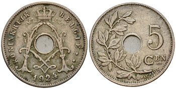 Бельгия 5 сантимов 1924 Belgique KM 66 медно-никель 4551-513