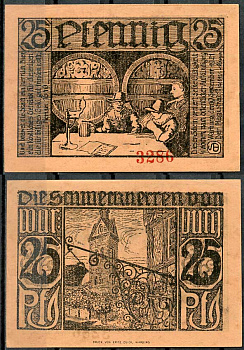 Германия, Варбург 25 пфеннигов 1921 нотгельд, 19.9.1921 Li.1341-2, M.1376.1a  бумага  UNC (пресс) 444-82-1-2