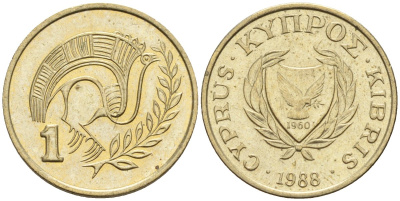 Кипр 1 цент 1988 KM 53.2 никель латунь 4174-1131