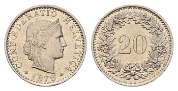 Швейцария 20 раппенов 1976 B KM 29a медно-никель 187-541
