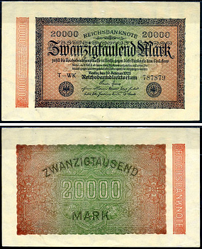 Германия 20000 марок 1923 20 февраля 1923 Pick 85b бумага 8518-45-1-2